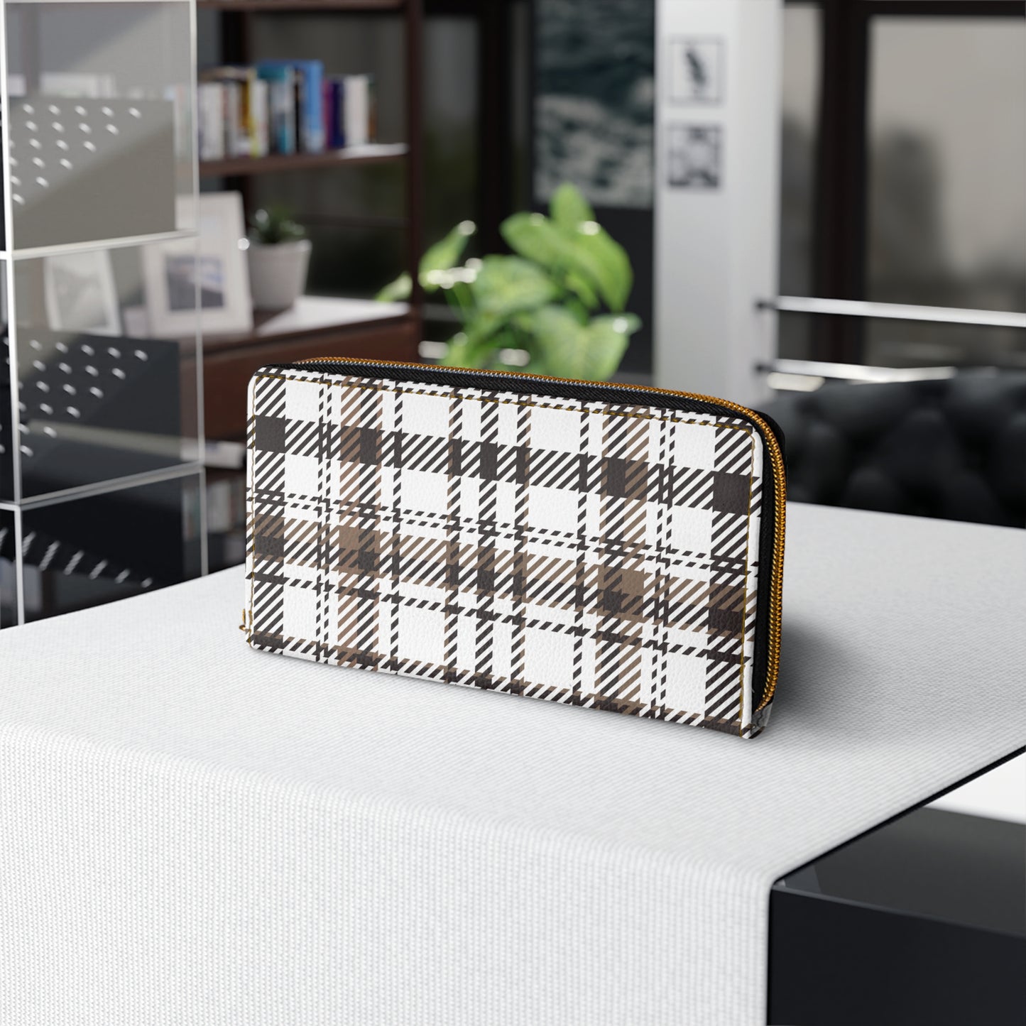 Neutral & Plaid Zipper Wallet