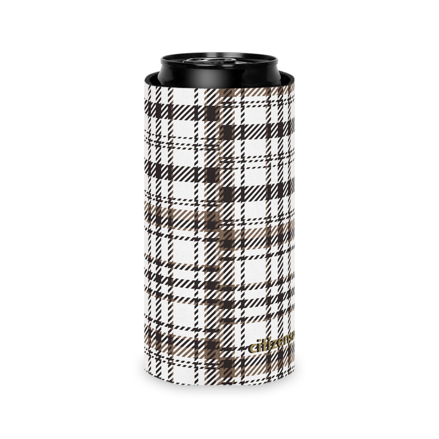 Neutral & Plaid Can Cooler