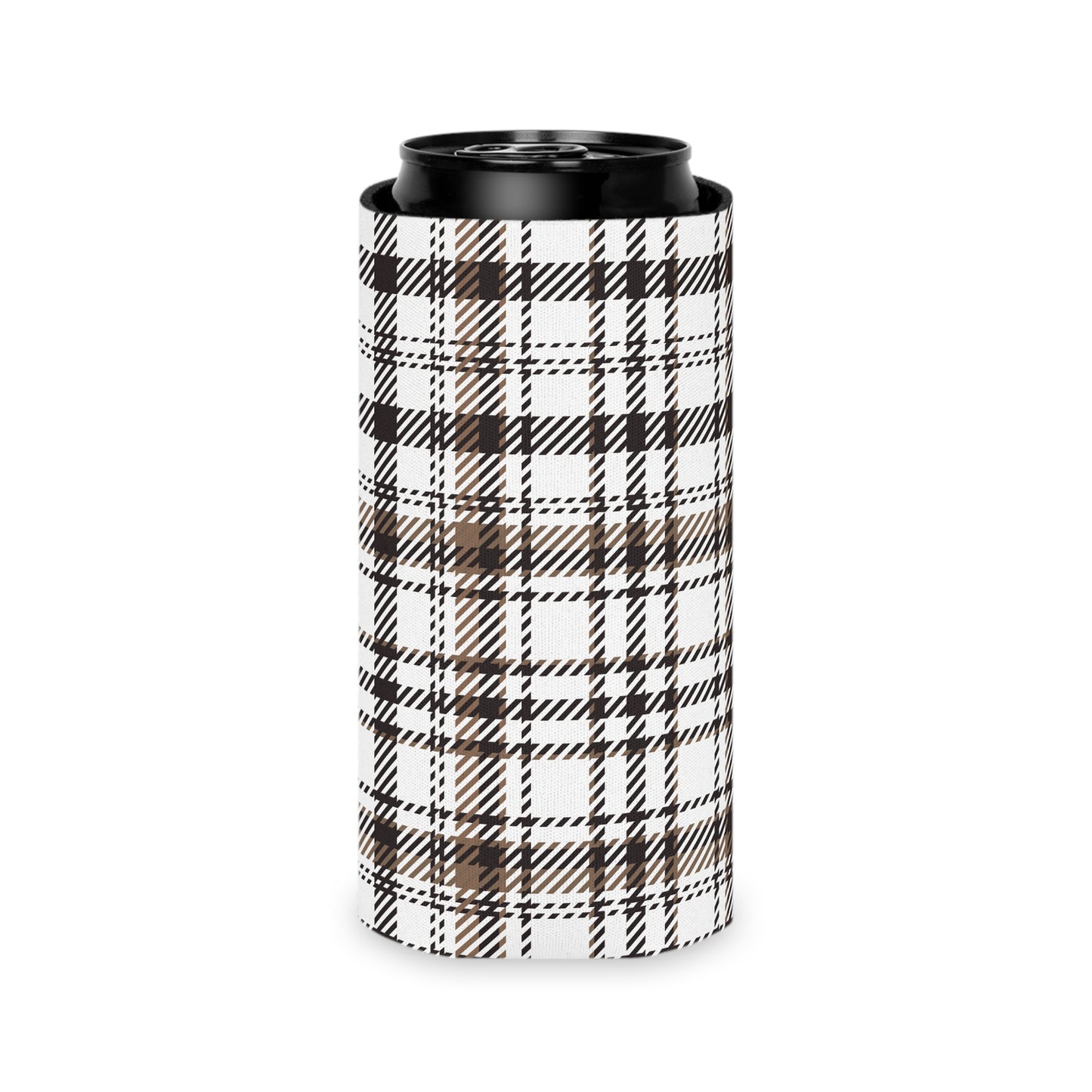 Neutral & Plaid Can Cooler