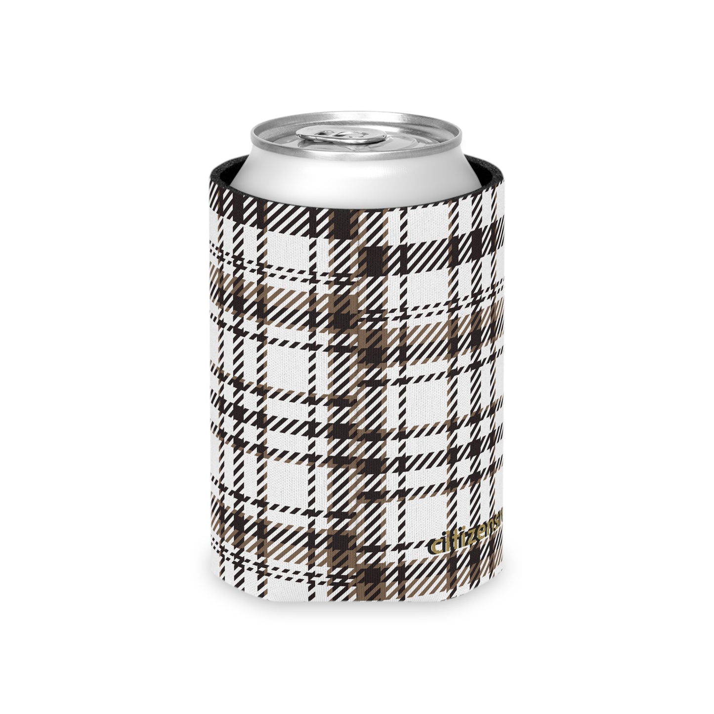 Neutral & Plaid Can Cooler
