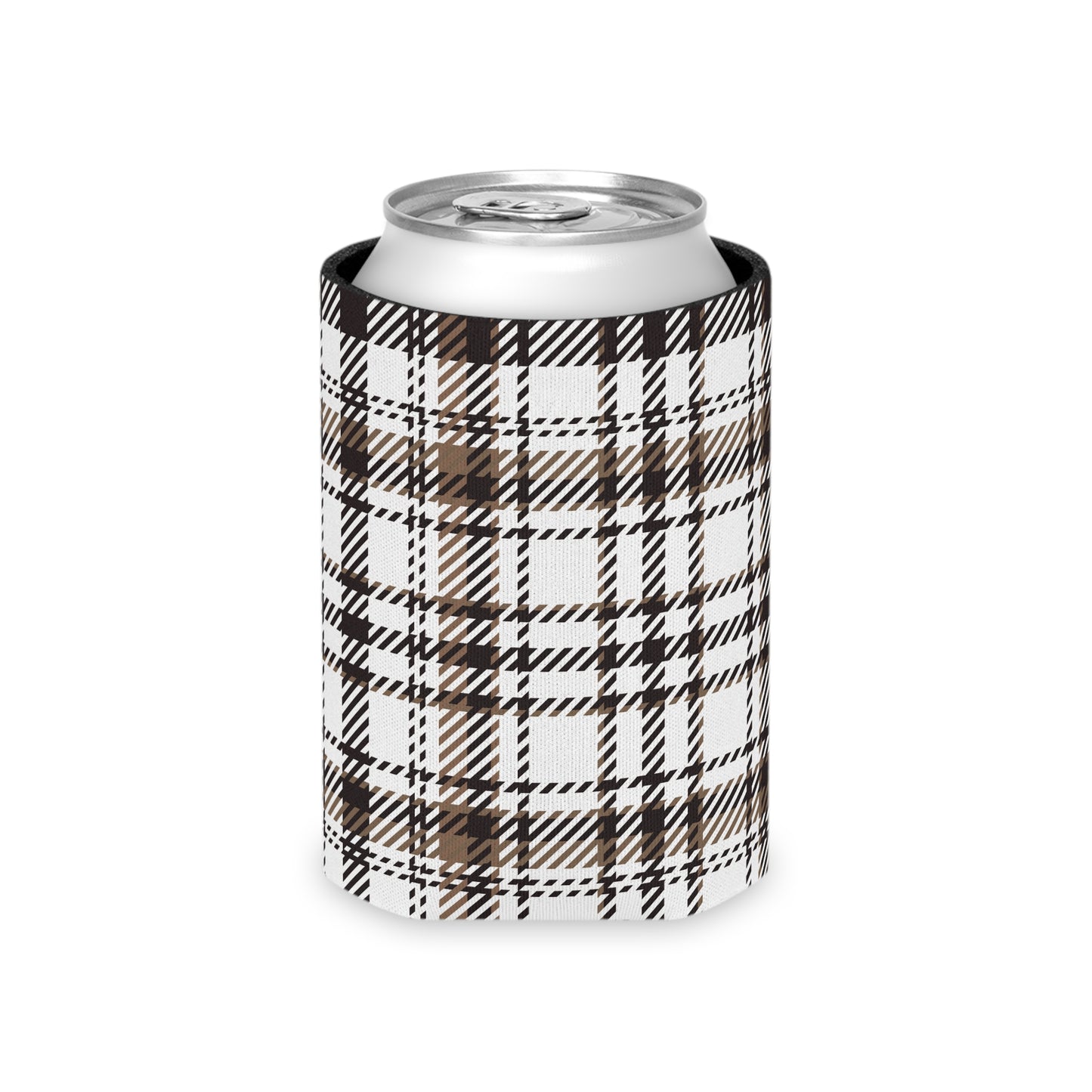 Neutral & Plaid Can Cooler