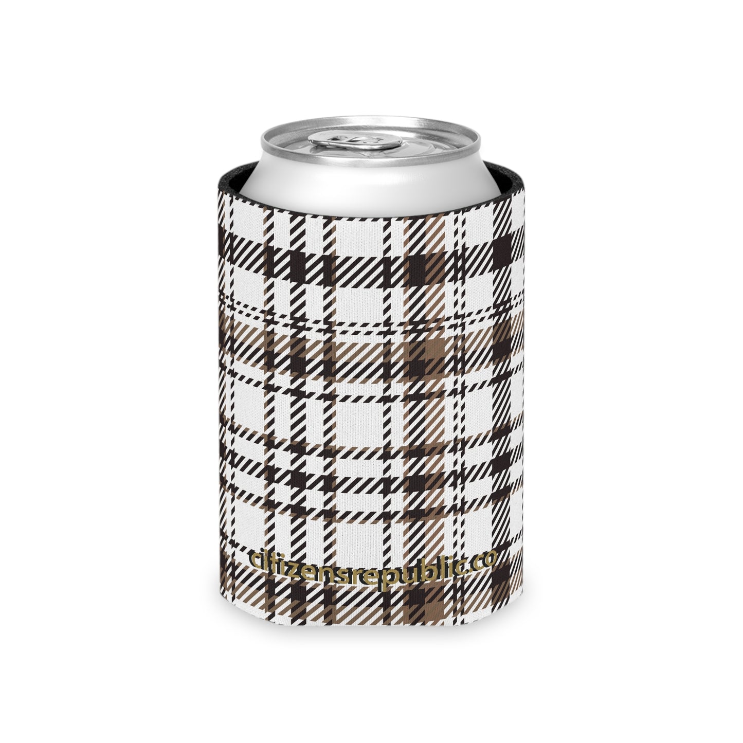 Neutral & Plaid Can Cooler