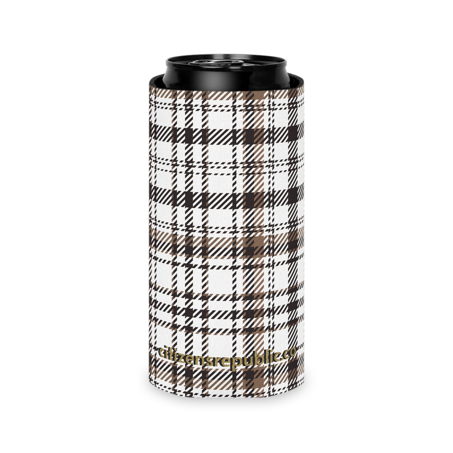 Neutral & Plaid Can Cooler