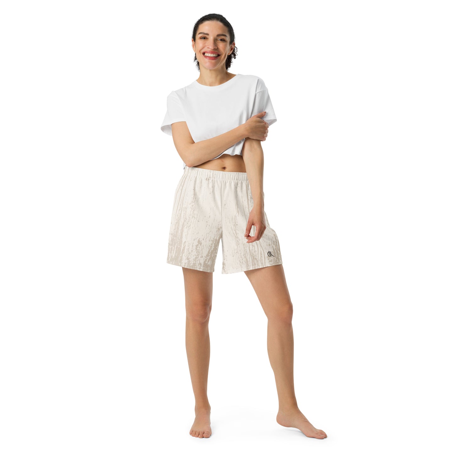 Tan Lined Long Athletic Shorts