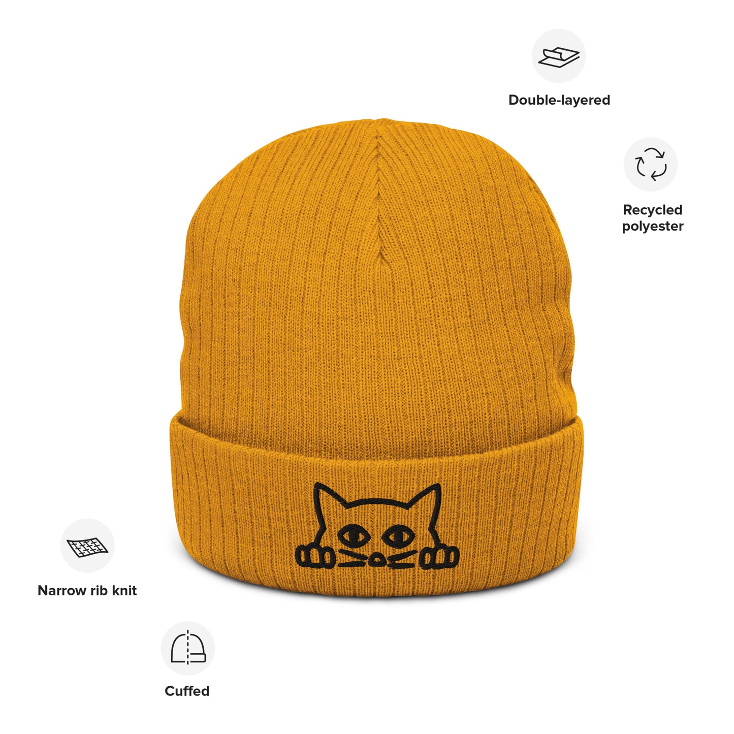Cat Vibes Ribbed Knit Beanie