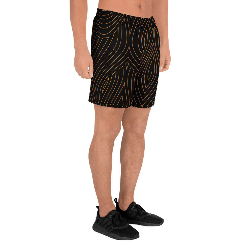 Gold Abstract Athletic Long Shorts