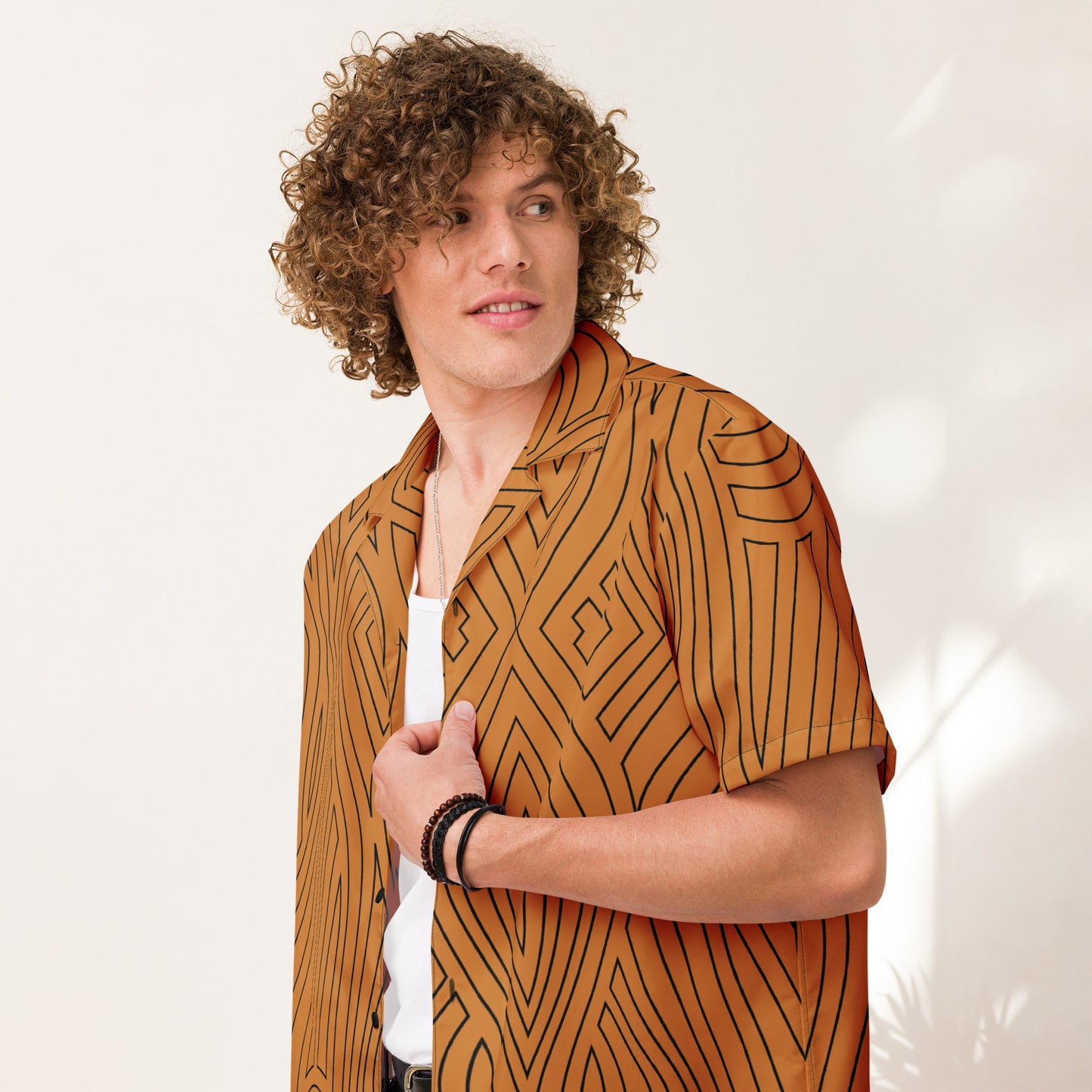 Black Unisex Abstract Button-Up Shirt