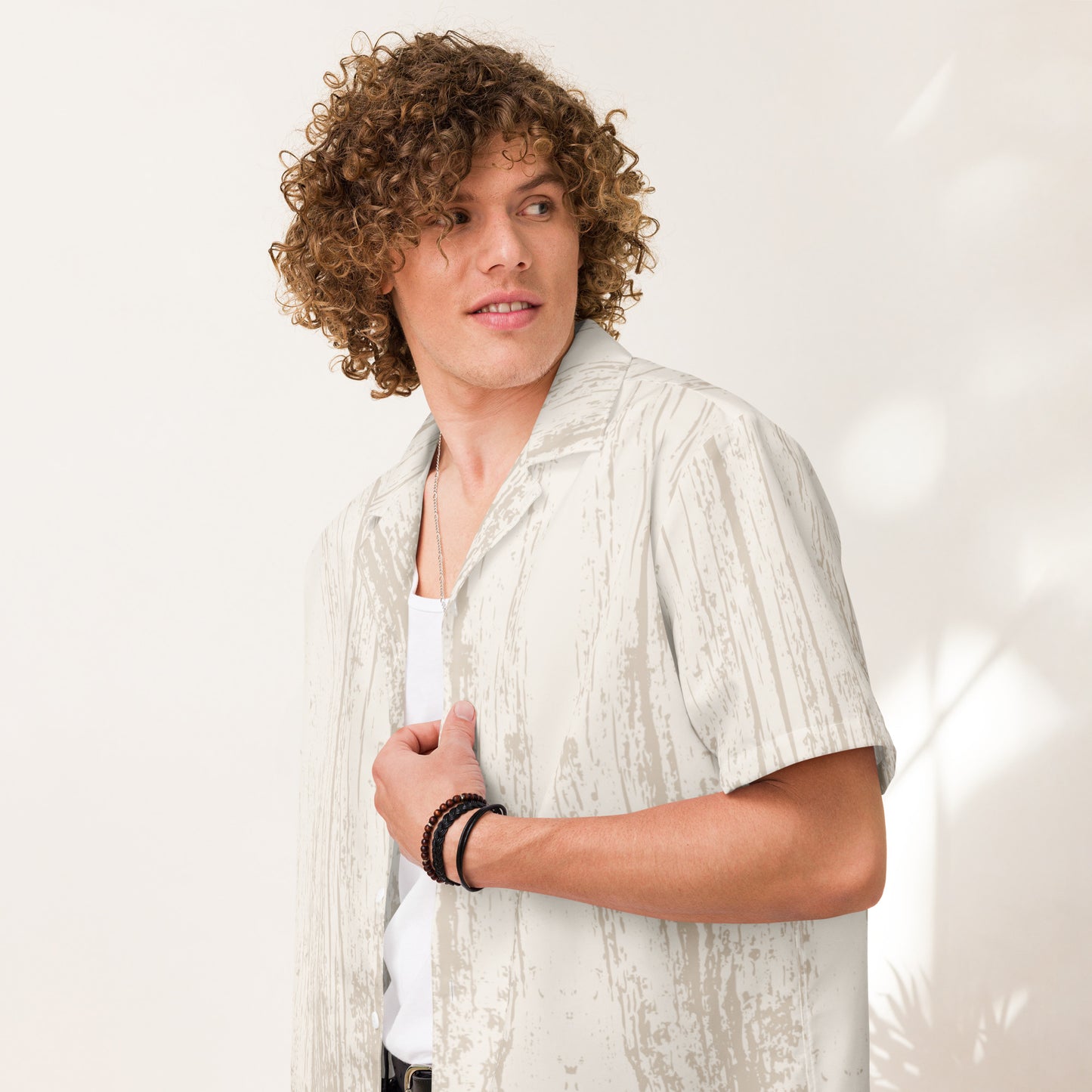 Tan Lined Unisex Button Up Shirt