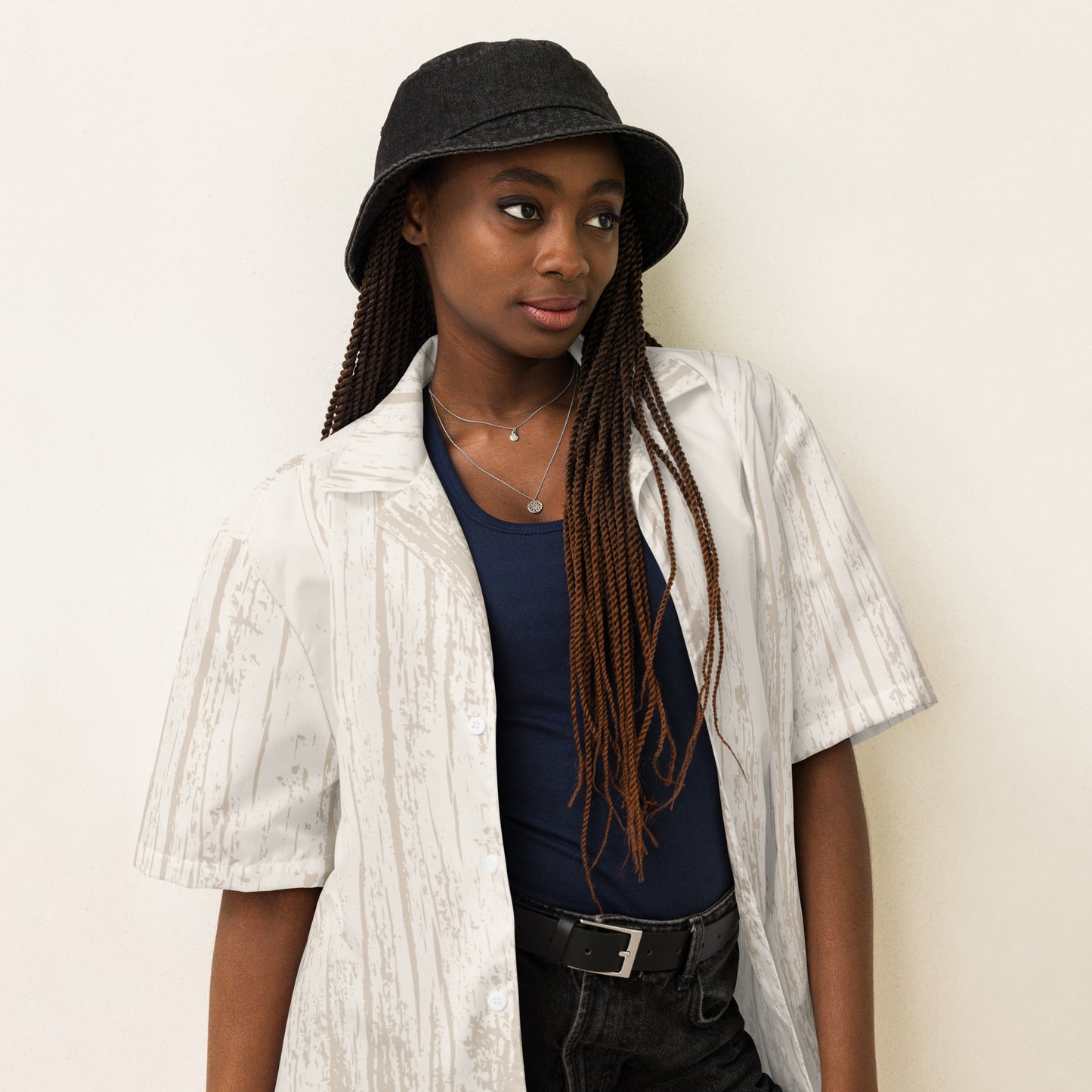 Tan Lined Unisex Button Up Shirt
