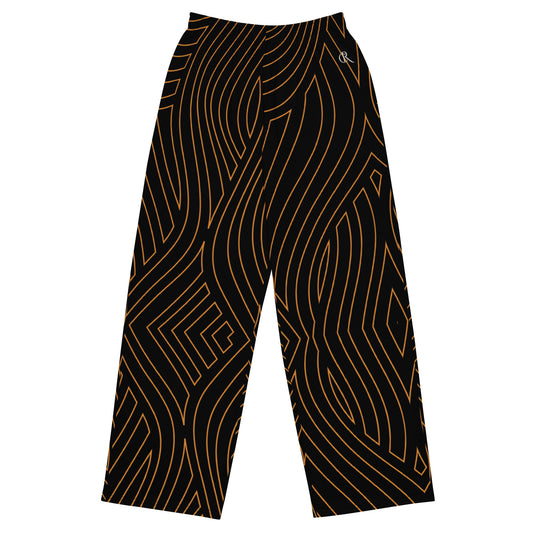 Gold Abstract Wide-leg Pants