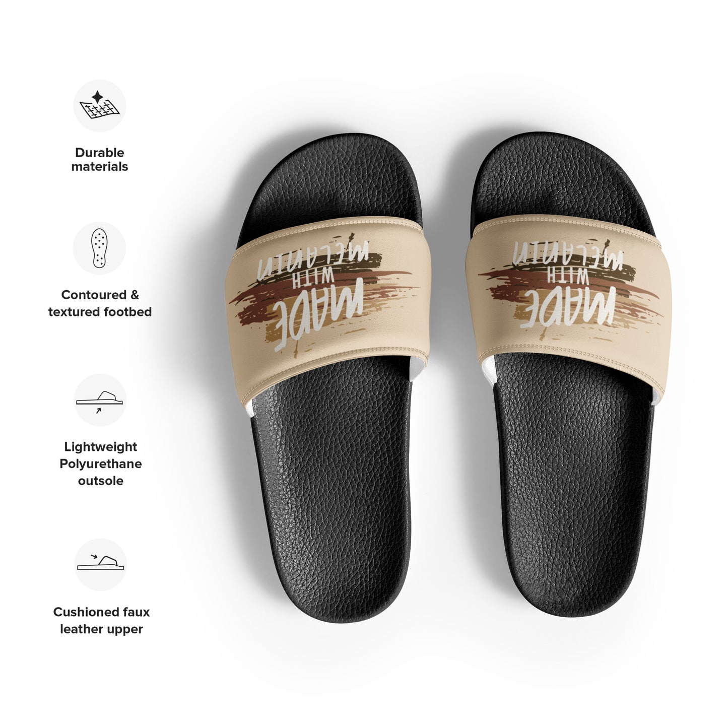 Made with Melanin Men’s Slides (white font)