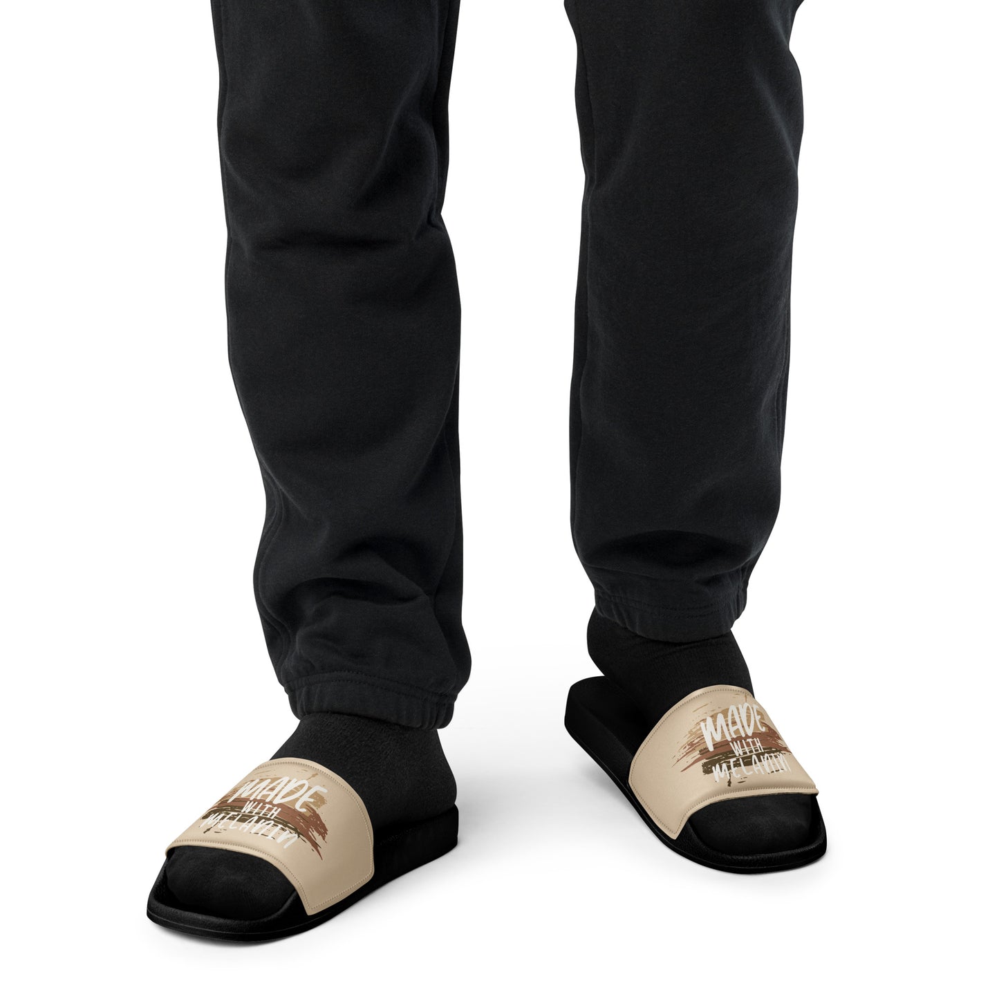 Made with Melanin Men’s Slides (white font)