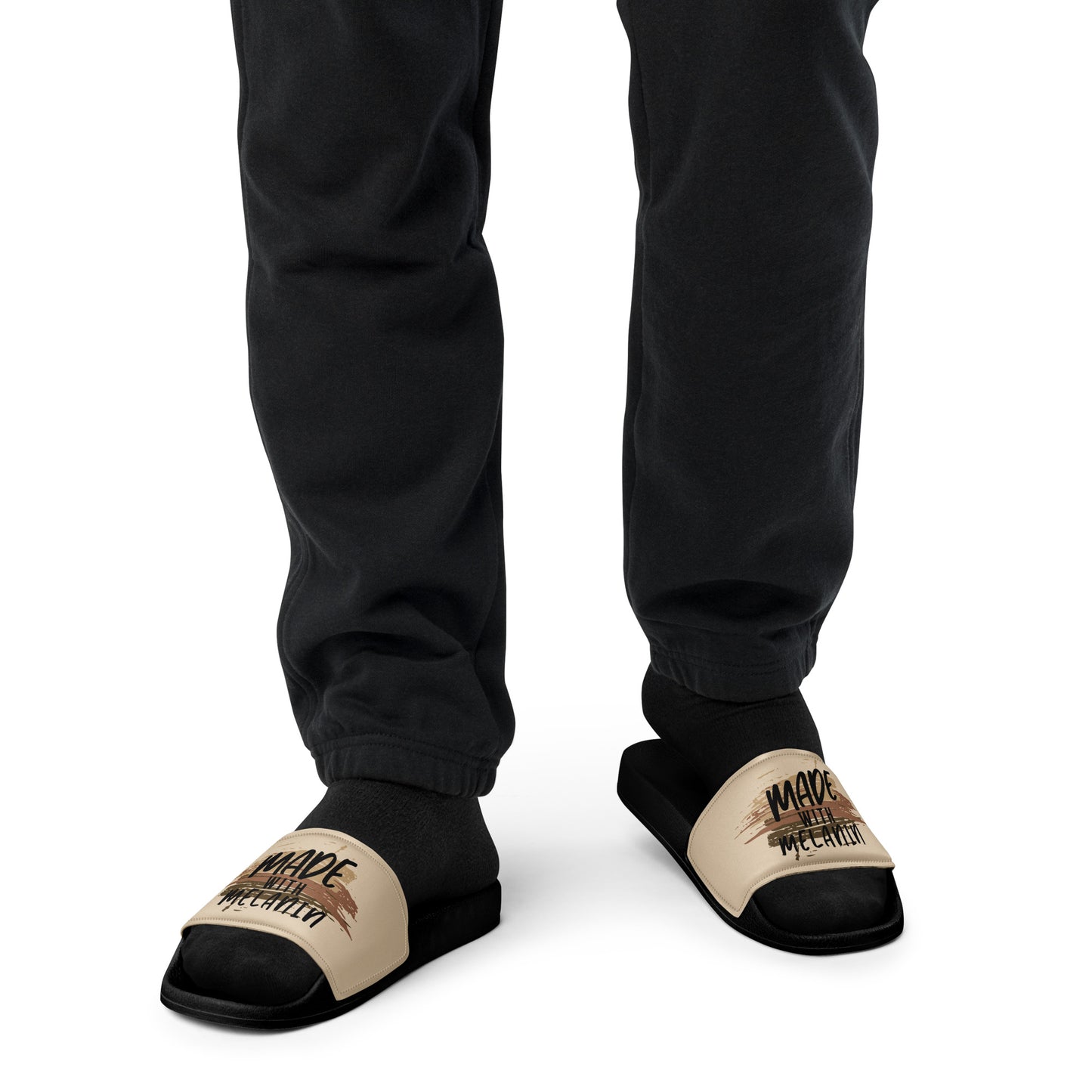 Made with Melanin Men’s slides (black font)