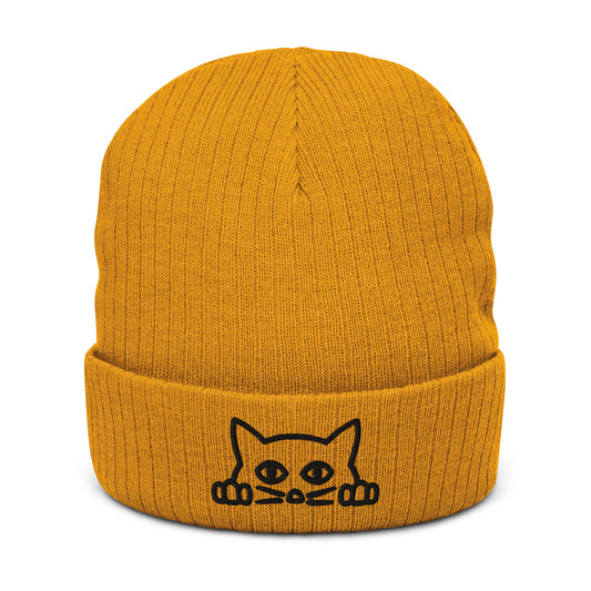 Cat Vibes Ribbed Knit Beanie