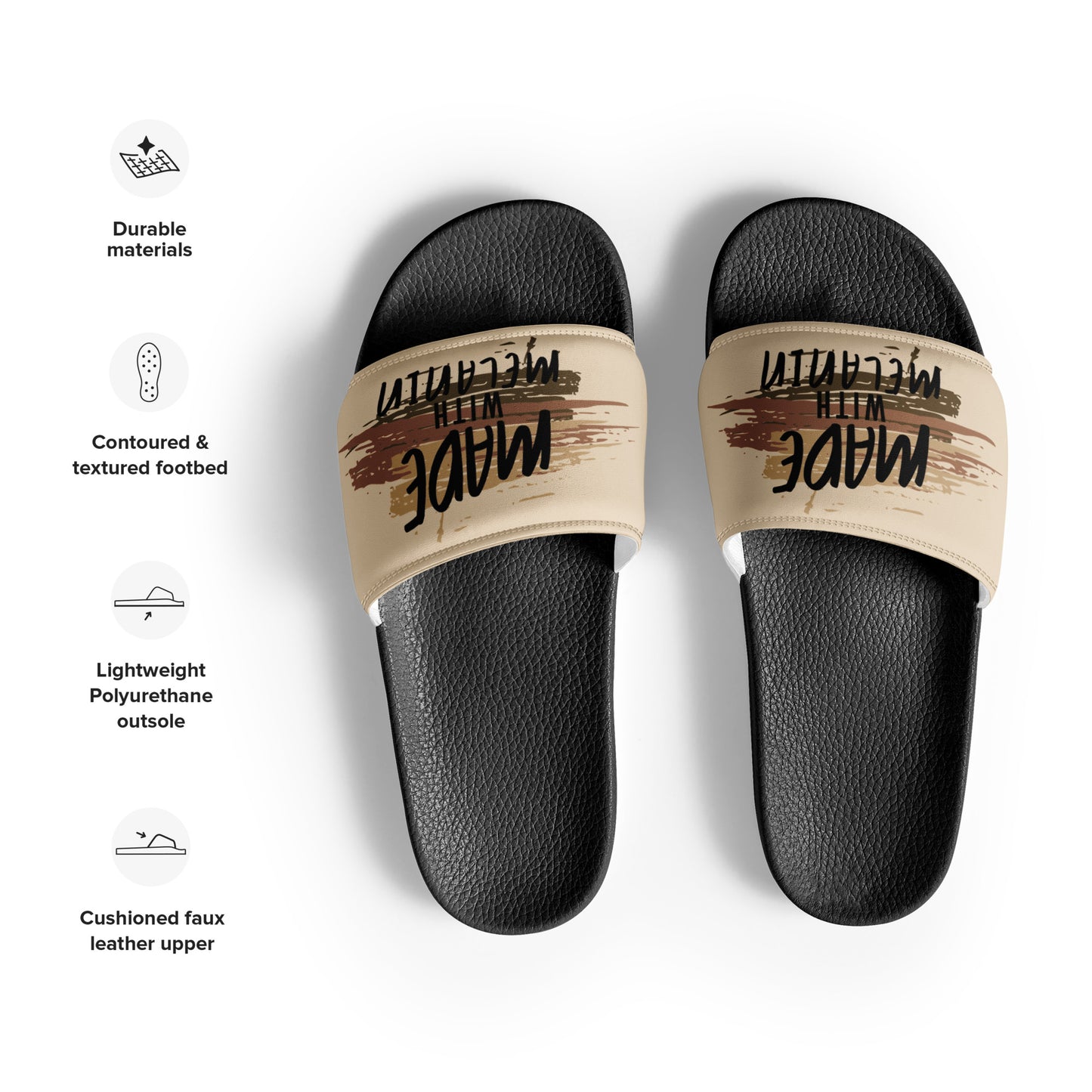 Made with Melanin Women's Slides (black font)